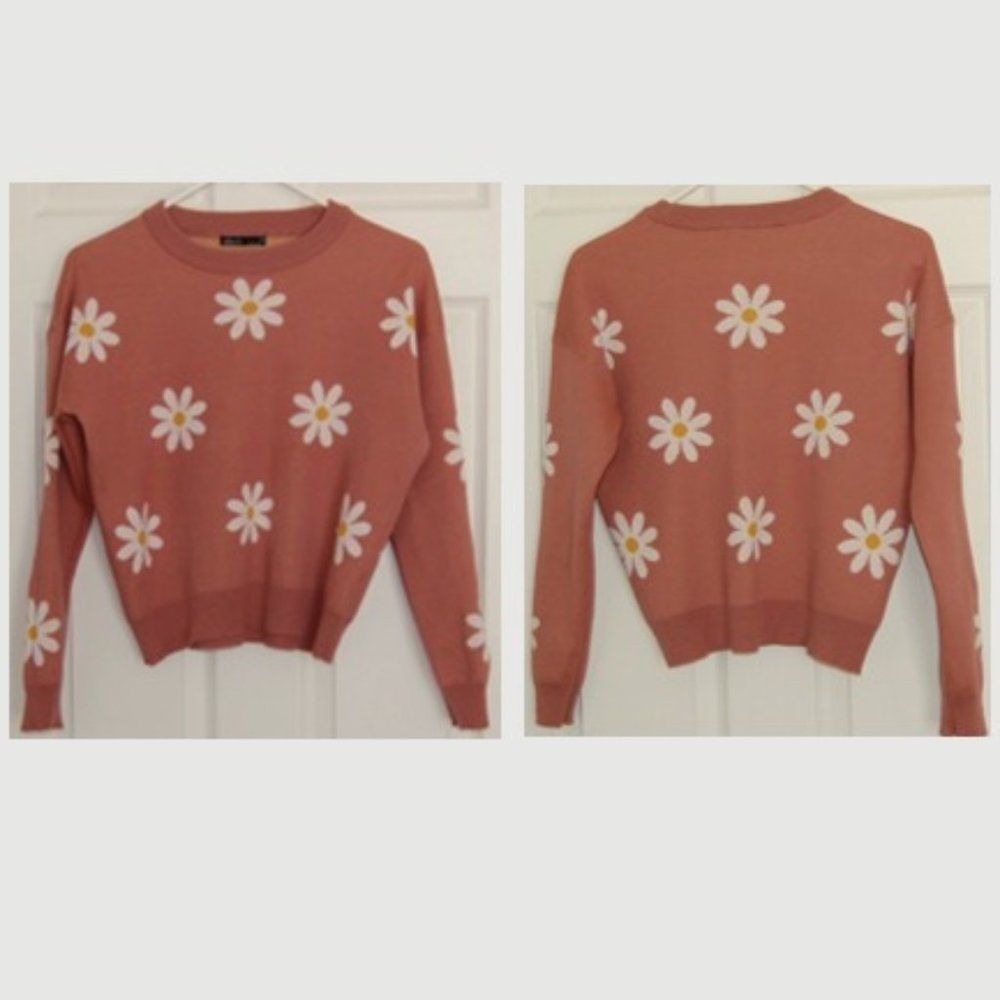 NIKKA K 90s Daisy Pullover Knit Sweater Crewneck Retro Size M, Pale Peach Color
